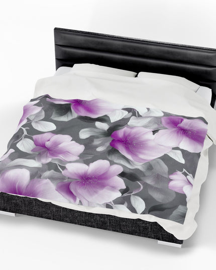 Purple Blossom Floral Bunch Velveteen Plush Blanket, 60" x 80"