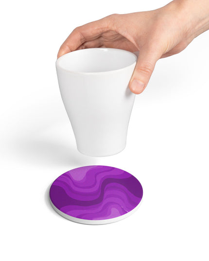 Wavey Purple Wavey 4" x 4" Round Ceramic Coaster