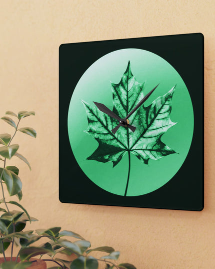 Mint Green Maple Leaf Acrylic Wall Clock, Round or Square, 10.75" x 10.75"