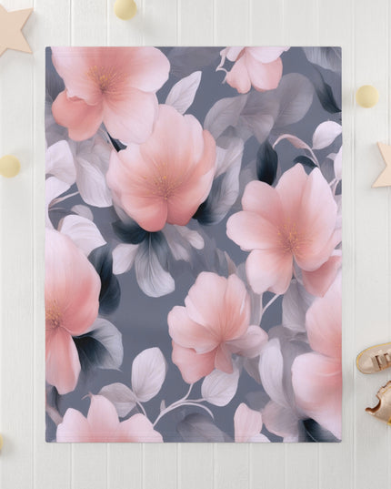 Peach and Blue Gray Floral Bunch Soft Fleece Baby Blanket, 30" x 40"