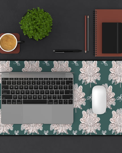 Soft White Floral Butterflies 12" x 22" Desk Mat