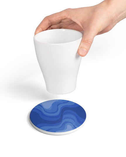 Deep Blue Wavey 4" x 4" Round Ceramic Coaster