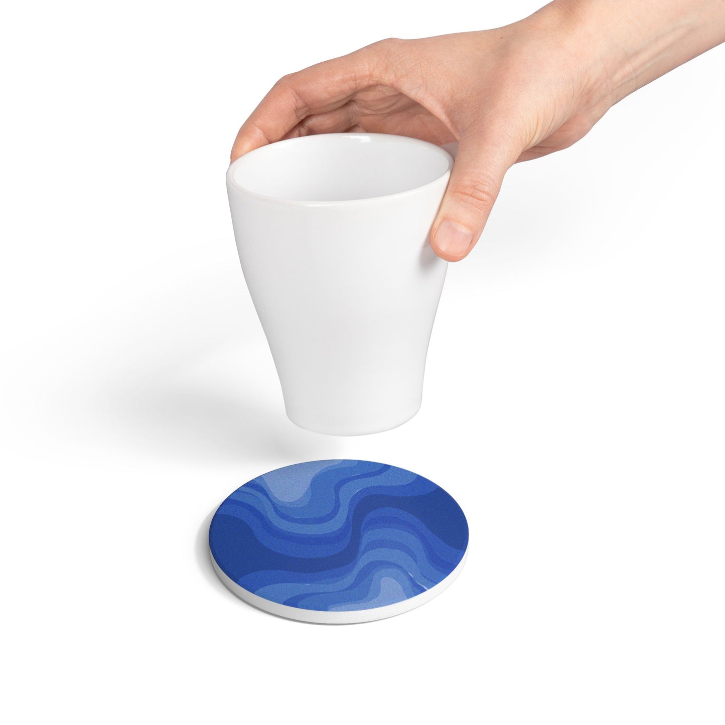 Deep Blue Wavey 4" x 4" Round Ceramic Coaster