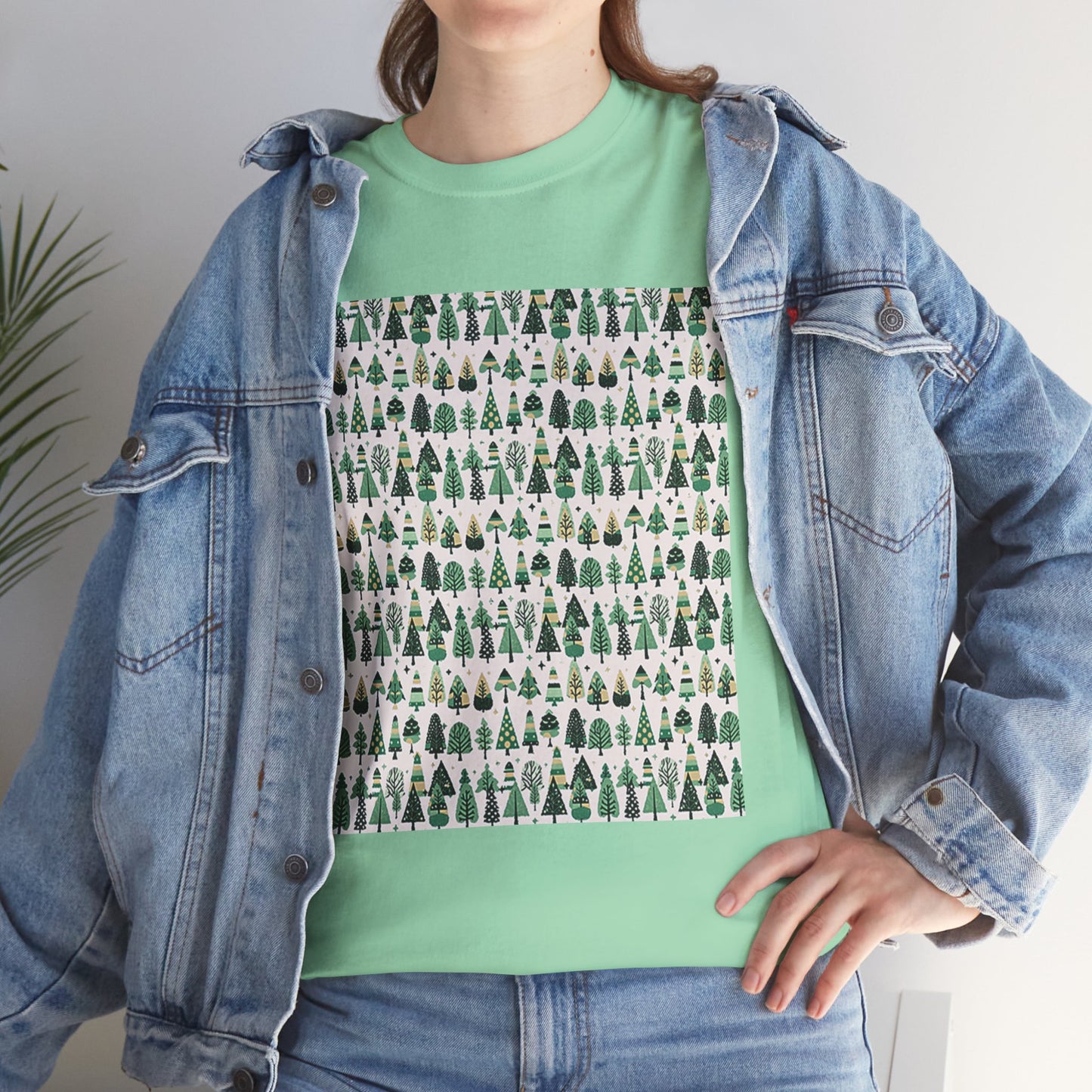 Mini Vintage Green Trees Unisex Heavy Cotton Tee, Medium