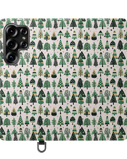 Mini Vintage Green Trees Flip Cases, Samsung Galaxy S25 Ultra