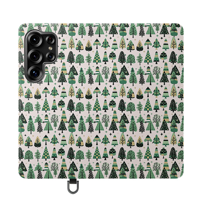 Mini Vintage Green Trees Flip Cases, Samsung Galaxy S25 Ultra