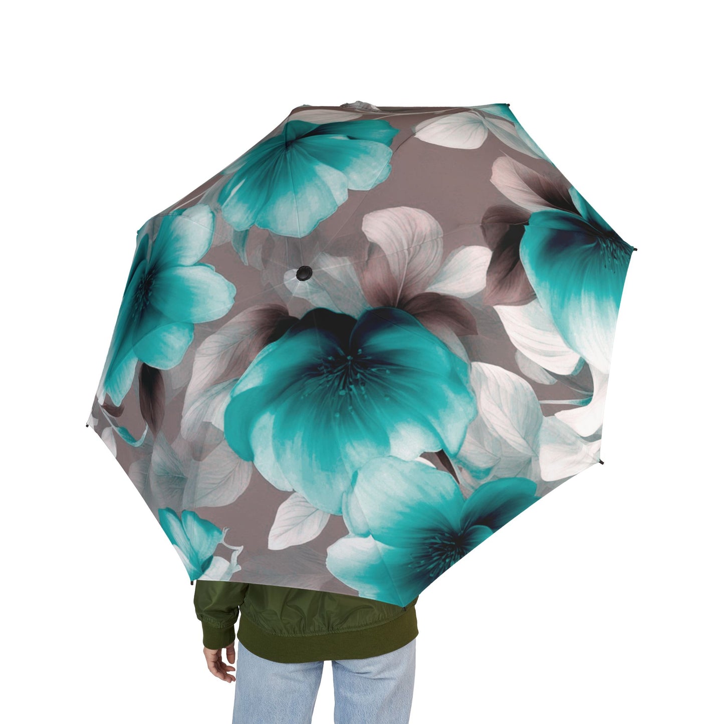 Tif Green Gray Floral Bunch Foldable Umbrella - Compact & Chic