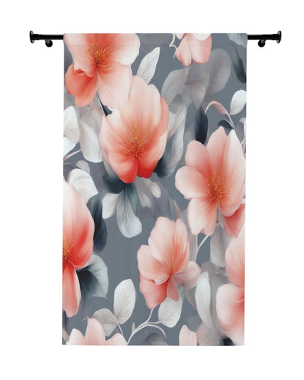 Red Blossom Floral Bunch Window Curtain, 50" x  84", blackout
