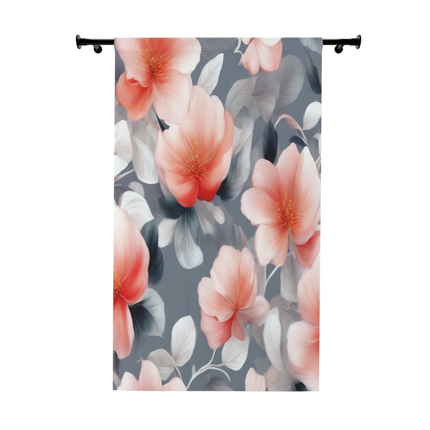 Red Blossom Floral Bunch Window Curtain, 50" x  84", blackout