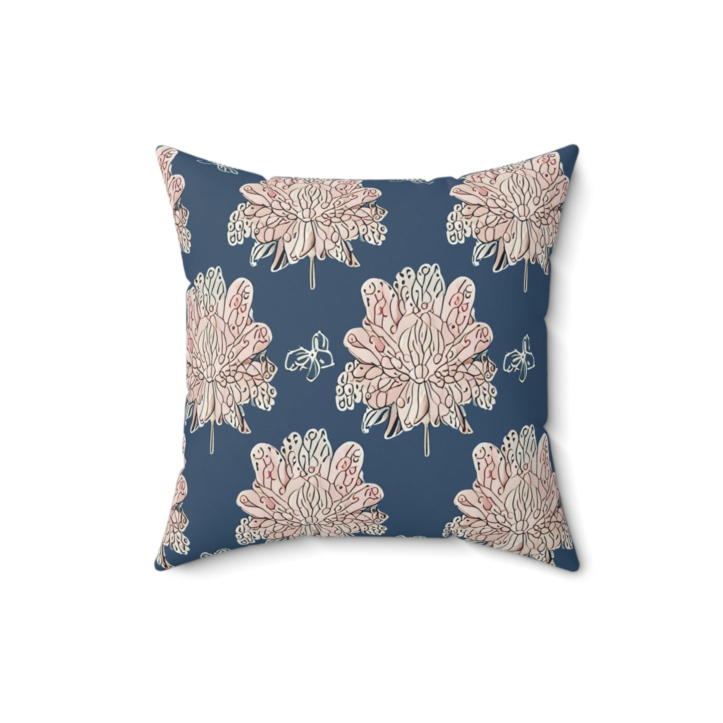 Rose White Floral Butterflies 16" x 16" Faux Suede Square Pillow