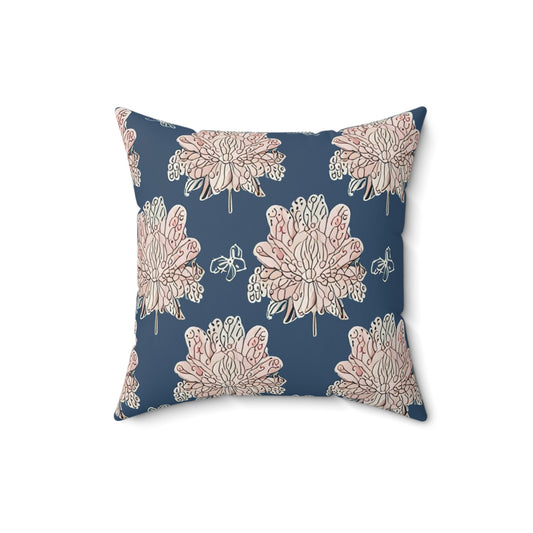 Rose White Floral Butterflies 16" x 16" Faux Suede Square Pillow