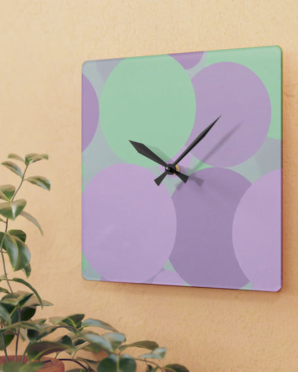 Pastel Lavender Purple and Soft Green Patches Acrylic Wall Clock, Round or Square, 10.75" x 10.75"