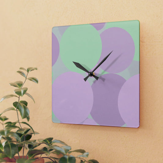 Pastel Lavender Purple and Soft Green Patches Acrylic Wall Clock, Round or Square, 10.75" x 10.75"