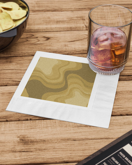 Brown Wavey White Coined Napkins, 6.5" x 6.5"