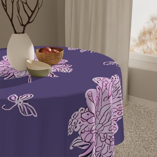 Magenta Floral Butterflies Tablecloth, 55" x 55"