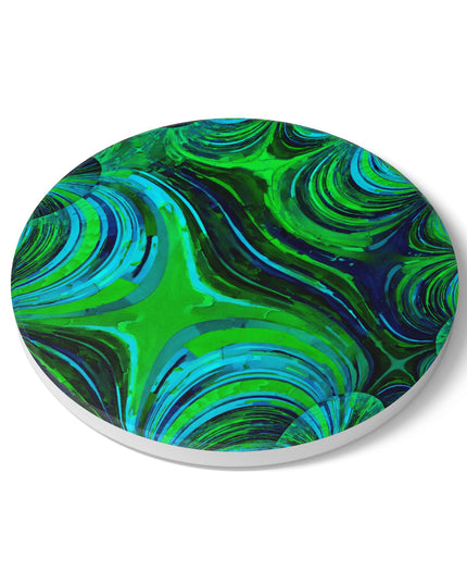 Uzi Spiral Blue Green 4" x 4" Round Ceramic Coaster