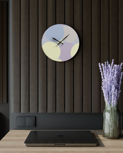Pastel Soft Blue and Soft White Patches Acrylic Wall Clock, Round or Square, 10.75" x 10.75"