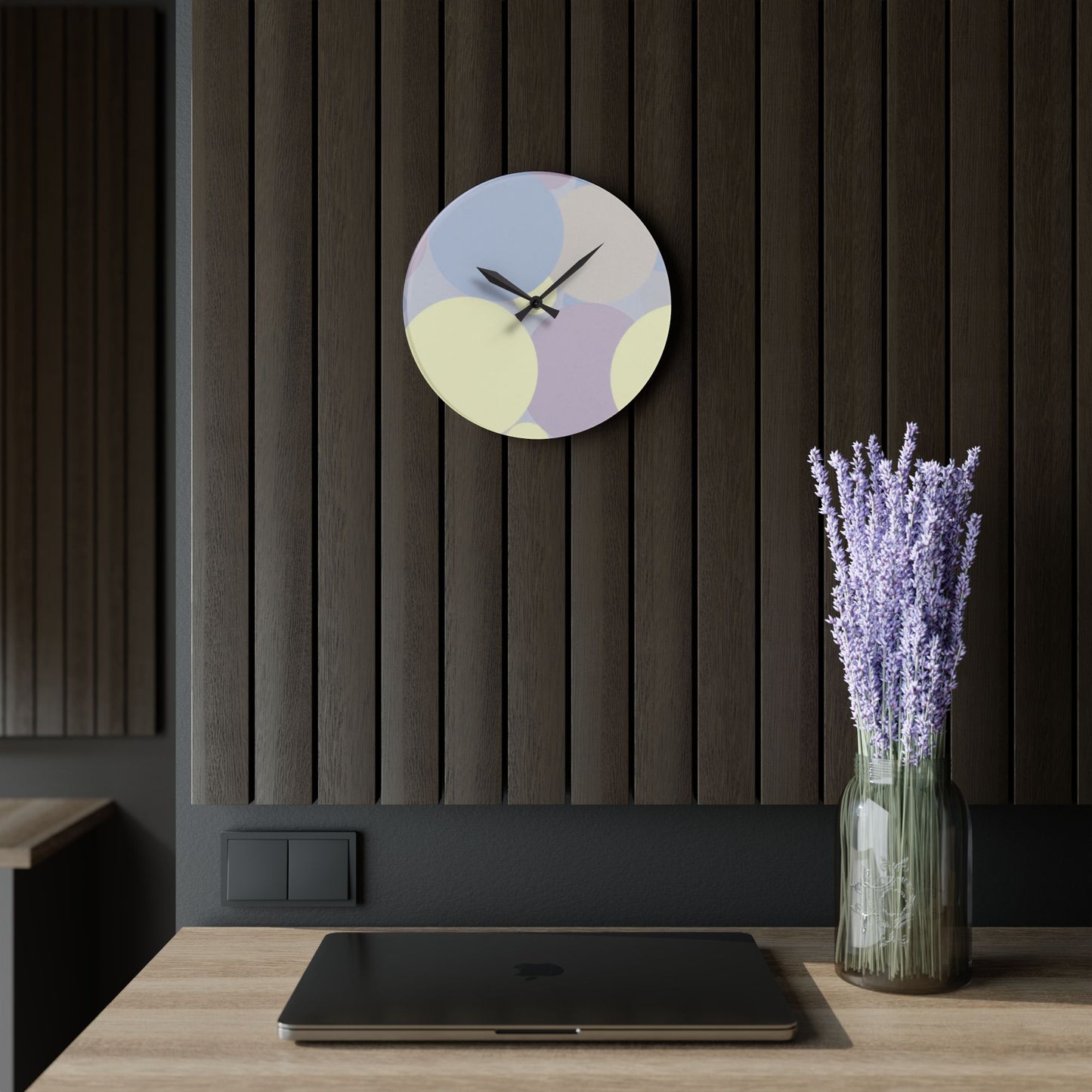 Pastel Soft Blue and Soft White Patches Acrylic Wall Clock, Round or Square, 10.75" x 10.75"