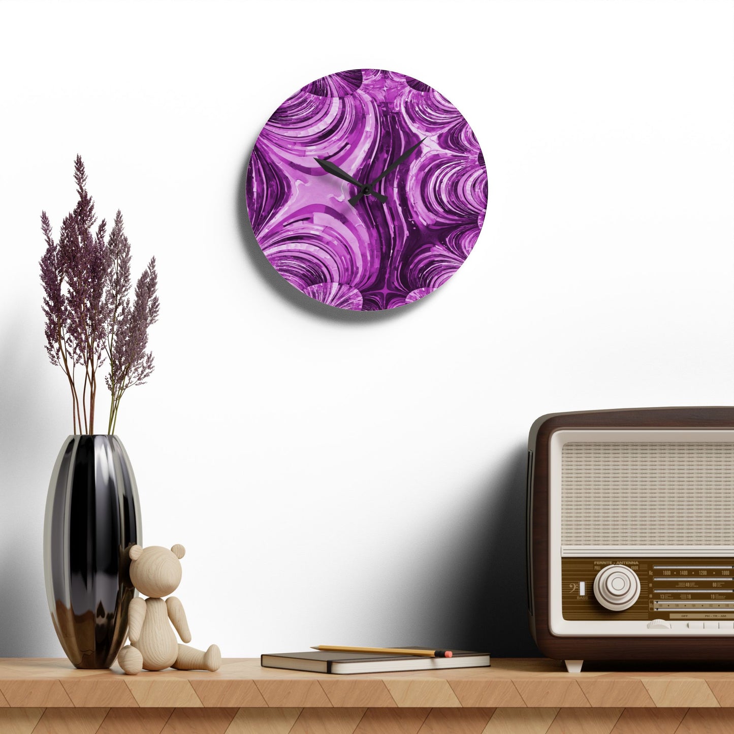 Uzi Spiral Powder Lavender Acrylic Wall Clock, Round or Square, 10.75" x 10.75"
