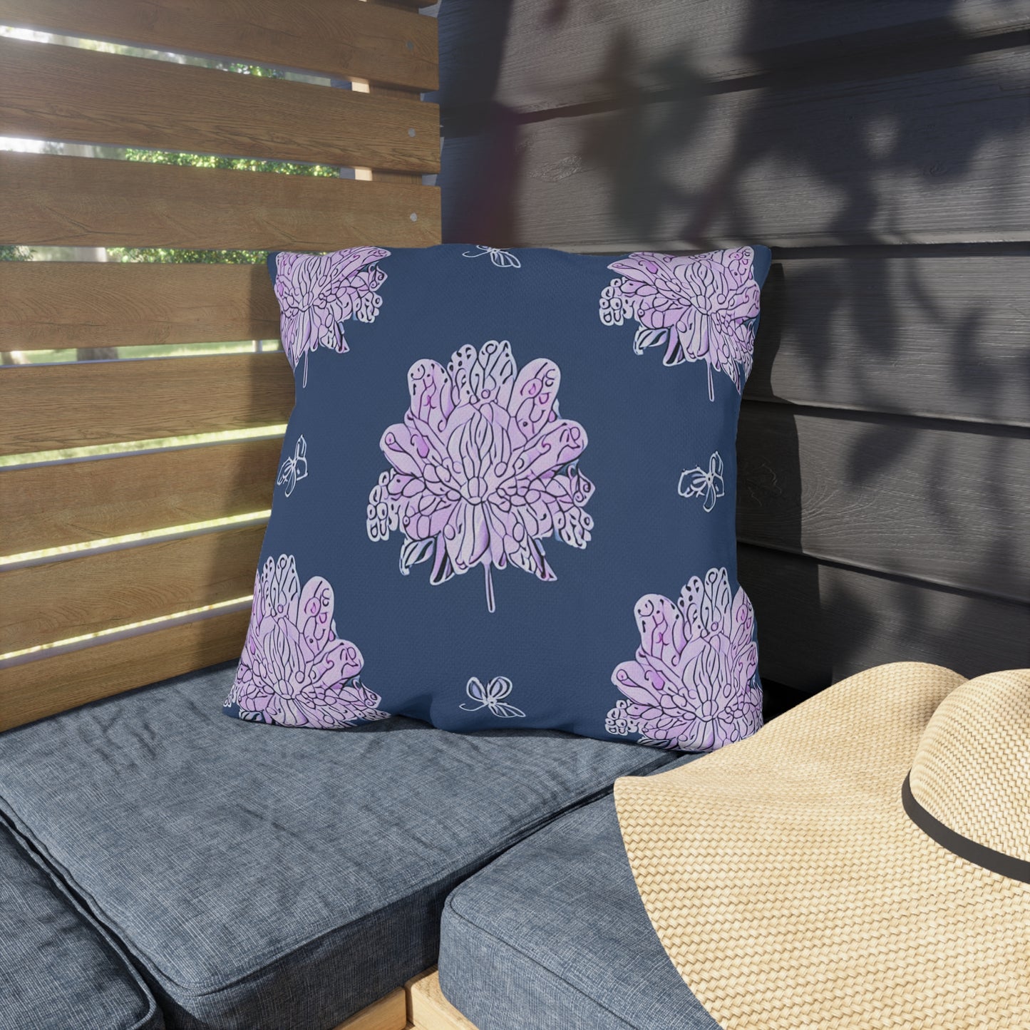 Purple White Floral Butterflies 18" x 18" Outdoor Pillow