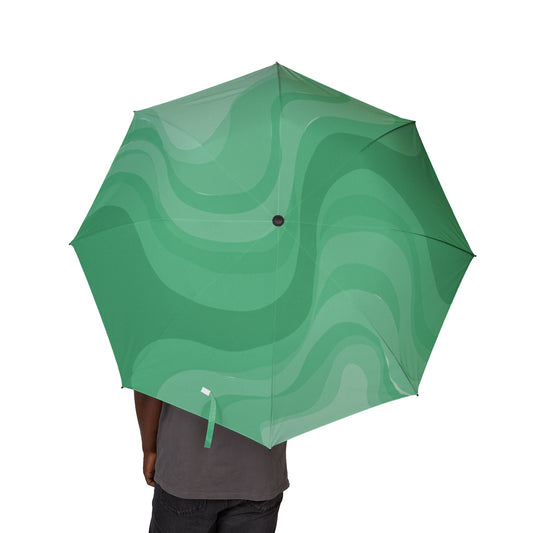 Mint Green Wavey Foldable Umbrella - Compact & Chic
