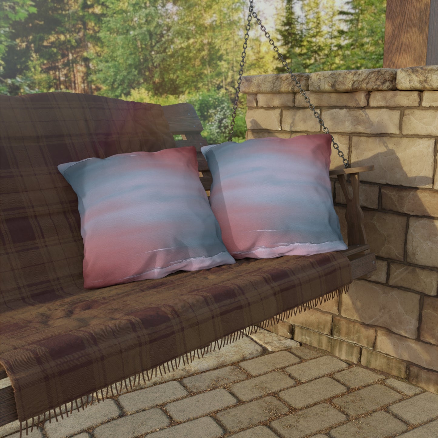 Gray Sea Pink Fog 20" x 20" Outdoor Pillow