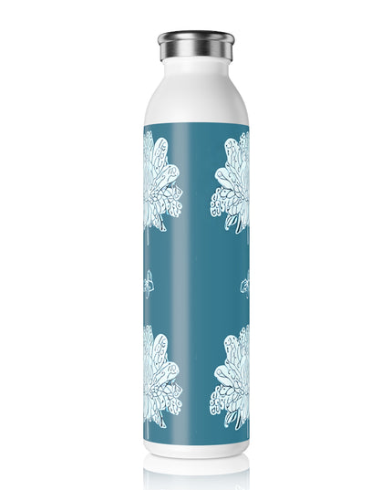 Tif Green White Floral Butterflies Slim Water Bottle, 20 oz White