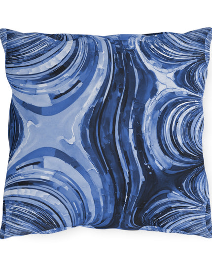 Uzi Spiral Deep Blue Outdoor Pillow, 16" x 16"