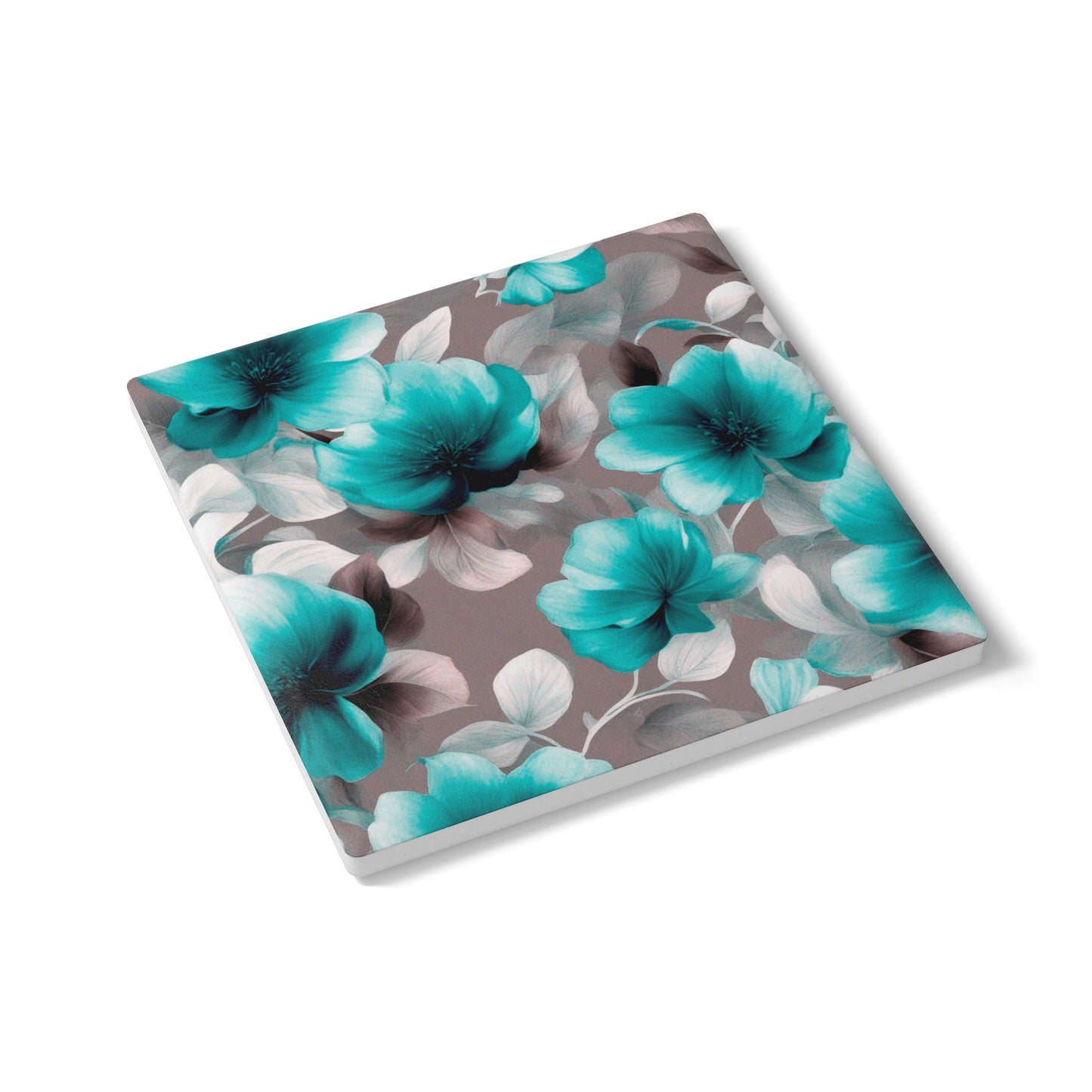 Tif Green Gray Floral Bunch Square Ceramic Coaster, 4" x 4"
