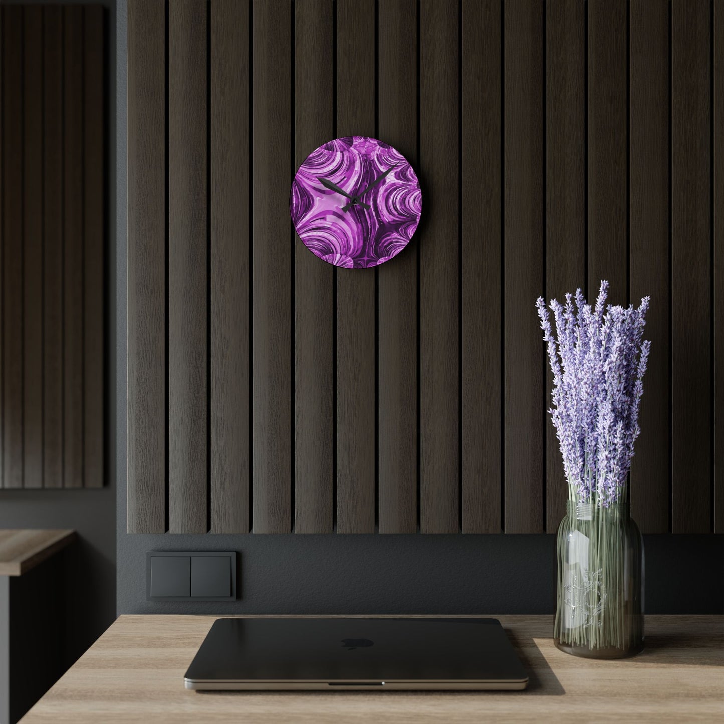 Uzi Spiral Powder Lavender Acrylic Round Wall Clock, 8" x 8"
