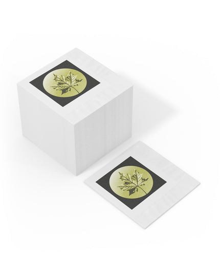 Lemongrass Maple Leaf White Coined Napkins, 4.8" x 4.8"