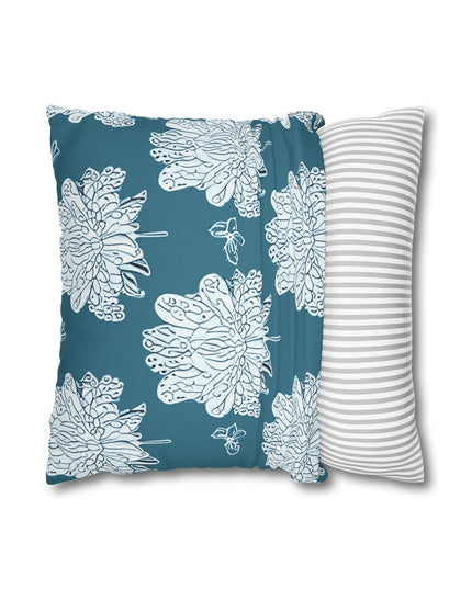 Tif Green White Floral Butterflies Spun Polyester Square Pillowcase, 14" x 14"