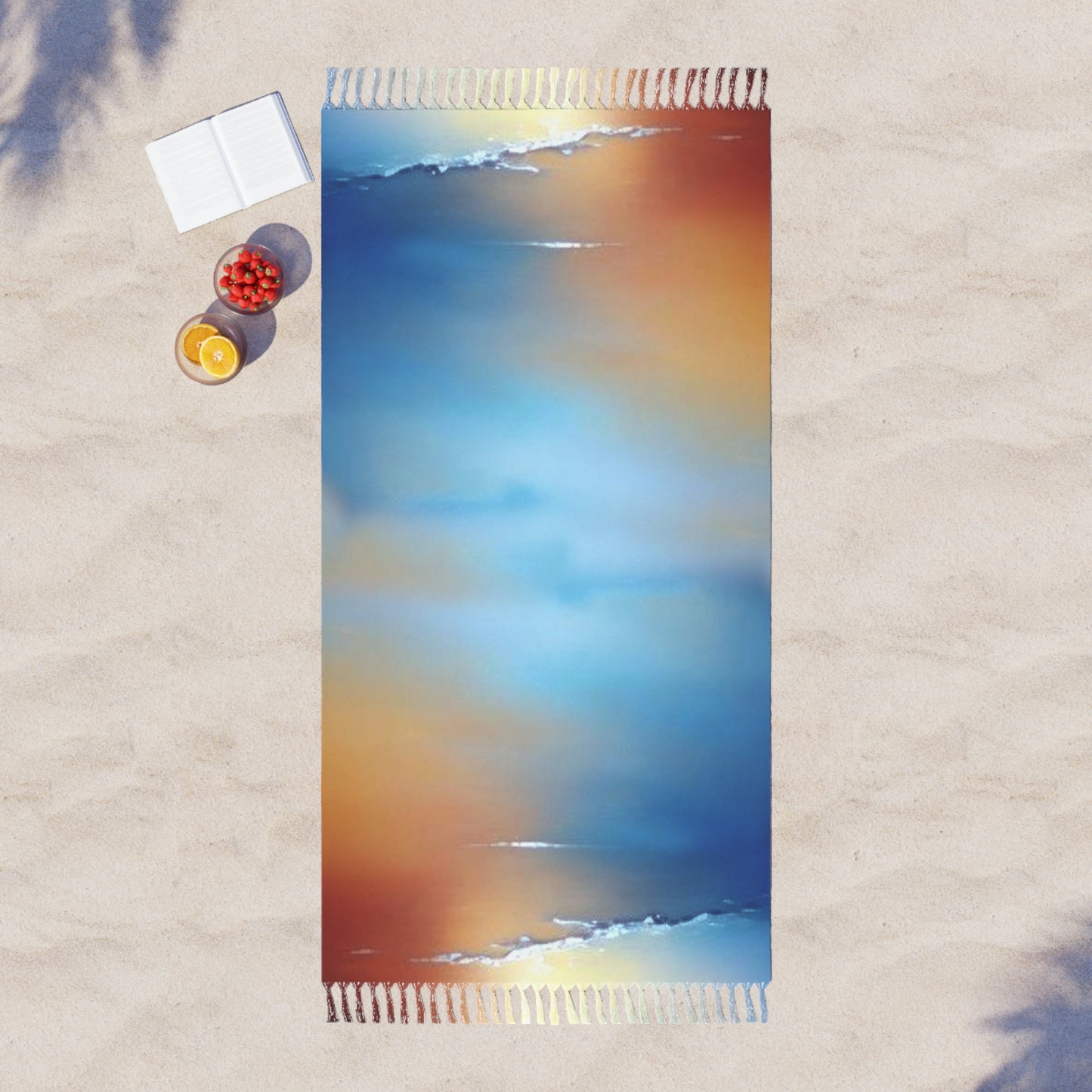 Blue Sea Red Orange Fog 38" × 81" Boho Beach Cloth