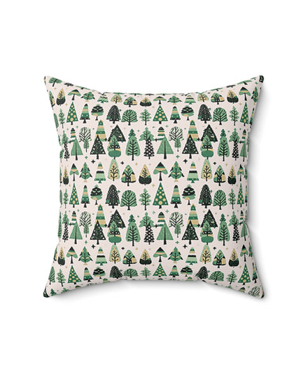 Mini Vintage Green Trees 16" x 16" Faux Suede Square Pillow