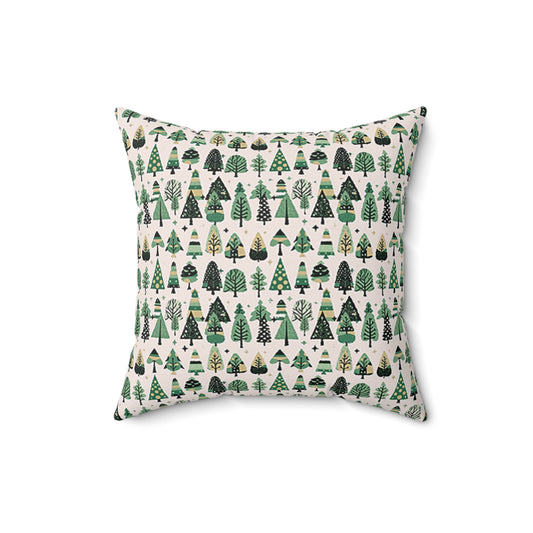 Mini Vintage Green Trees 16" x 16" Faux Suede Square Pillow