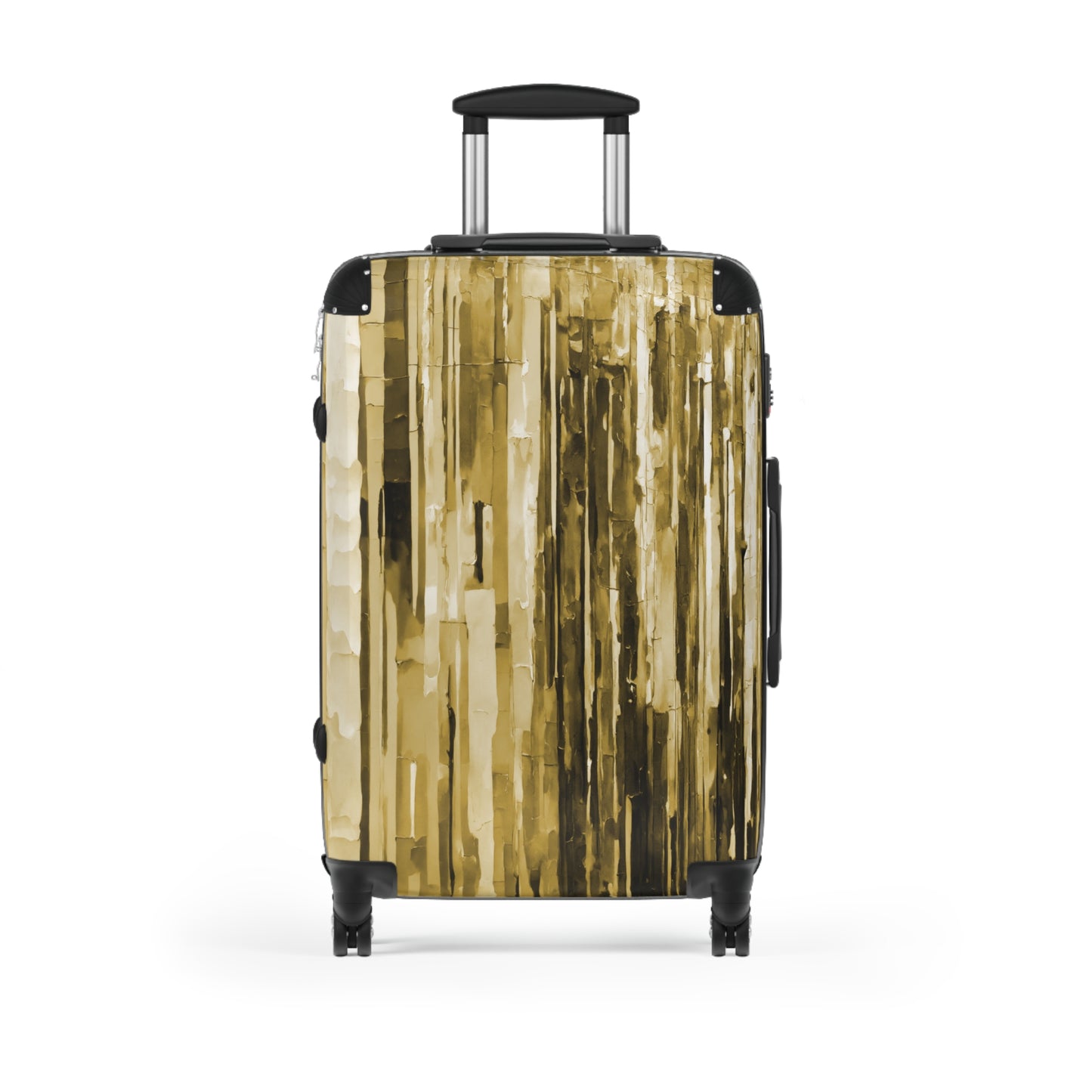Striped Light Brown Medium Suitcase with built in lock, 4 double-wheels, telescopic handle, and ABS back hard-shell