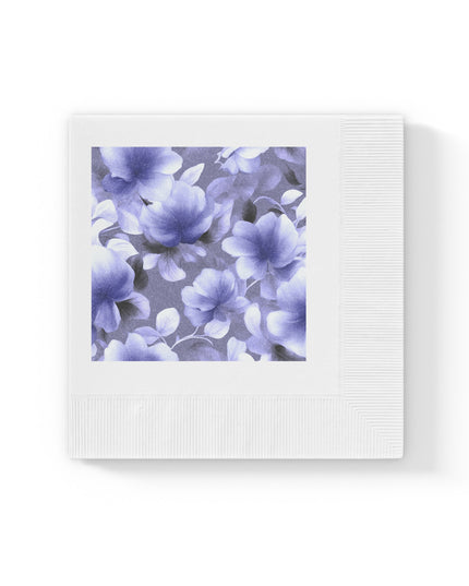 Indigo Blossom Floral Bunch White Coined Napkins, 4.8" x 4.8"