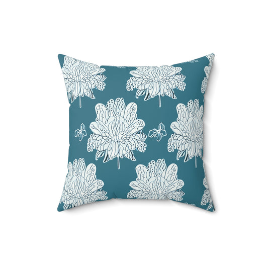 Tif Green White Floral Butterflies 16" x 16" Faux Suede Square Pillow