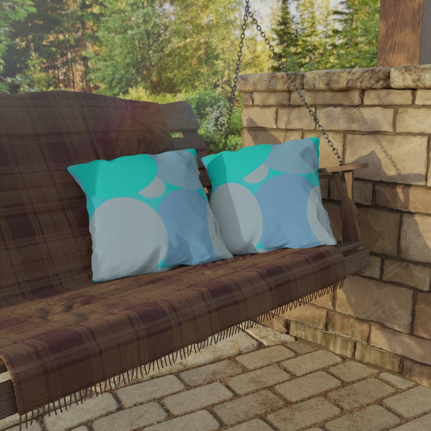 Pastel Tan and Tif Patches 18" x 18" Outdoor Pillows