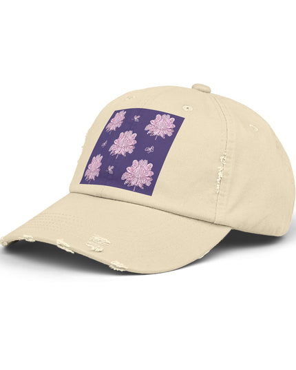 Magenta Floral Butterflies Unisex Distressed Cap