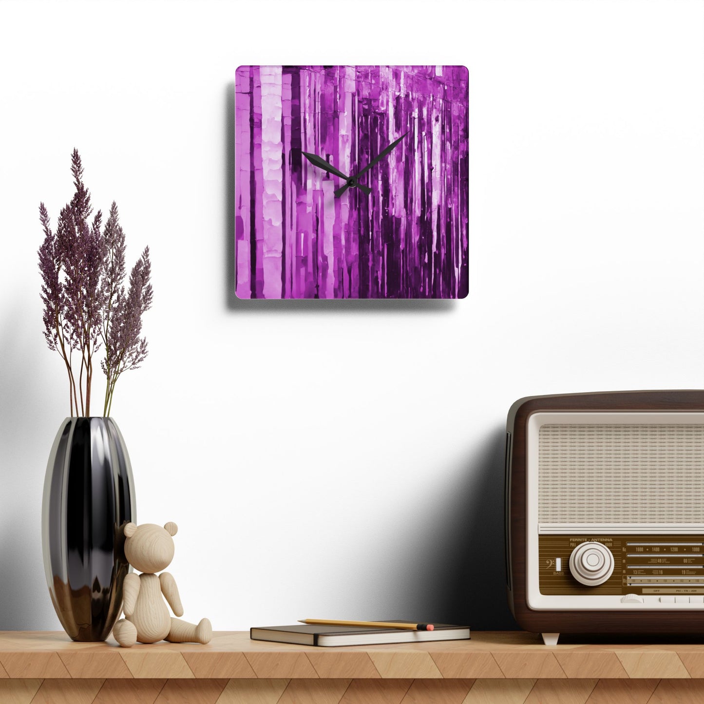 Striped Powder Lavender Acrylic Wall Clock, Round or Square, 10.75" x 10.75"