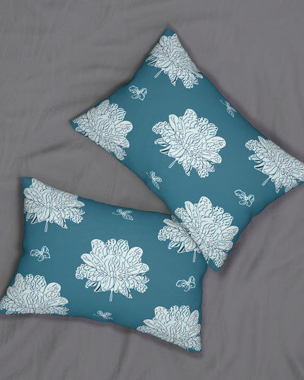 Tif Green White Floral Butterflies Spun Polyester Lumbar Pillow, 20" x 14"