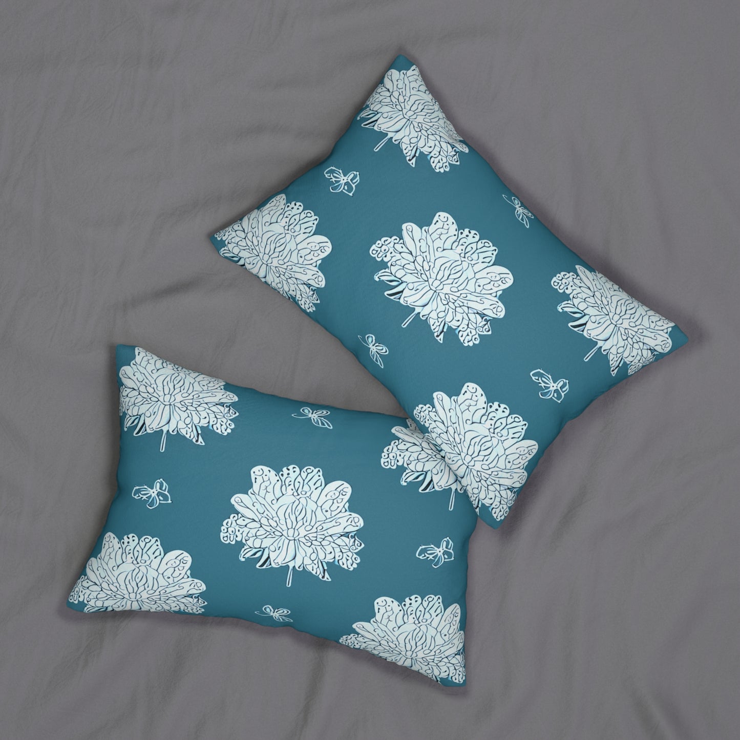 Tif Green White Floral Butterflies Spun Polyester Lumbar Pillow, 20" x 14"