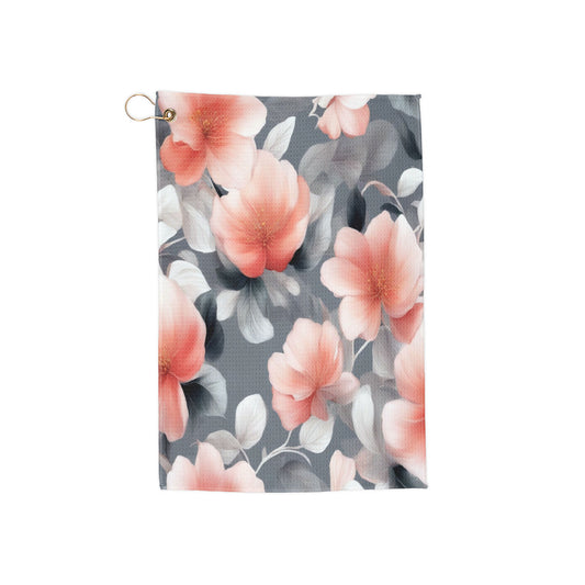 Red Blossom Floral Bunch Golf Towel, 16" x 24"