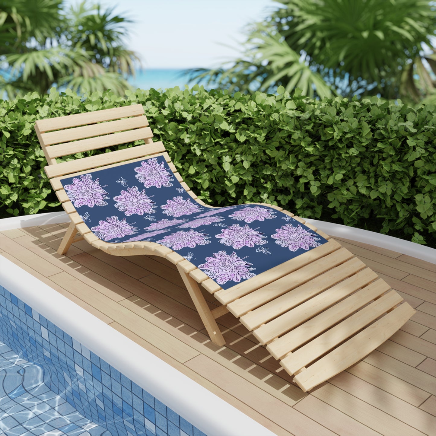 Purple White Floral Butterflies Beach Towel, 24" x 44"