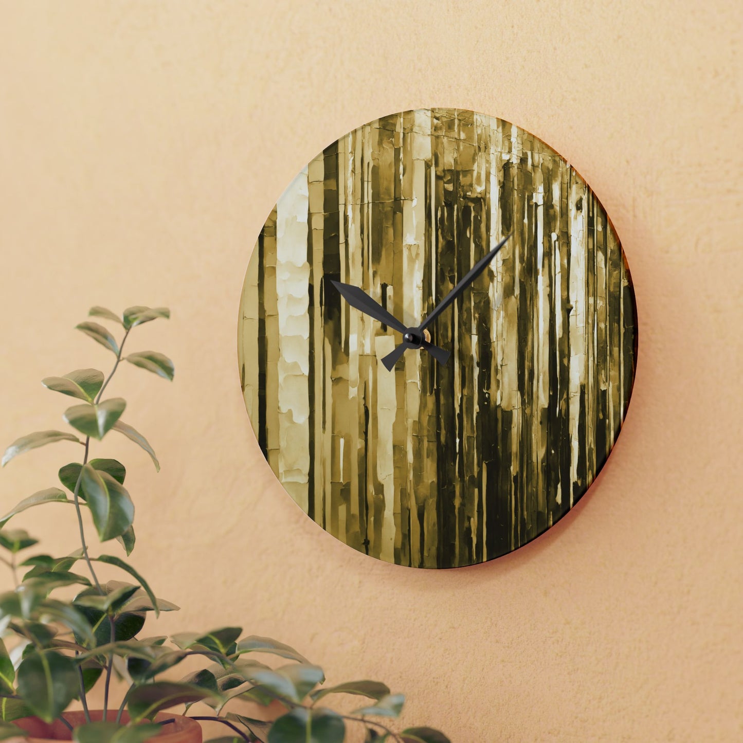 Striped Light Brown Acrylic Wall Clock, Round or Square, 10.75" x 10.75"