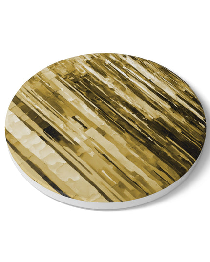 Striped Light Brown 4" x 4" Round Ceramic Coaster