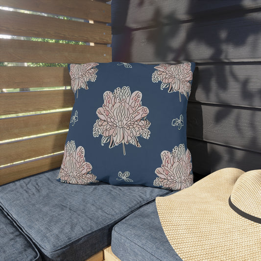 Rose White Floral Butterflies 18" x 18" Outdoor Pillow