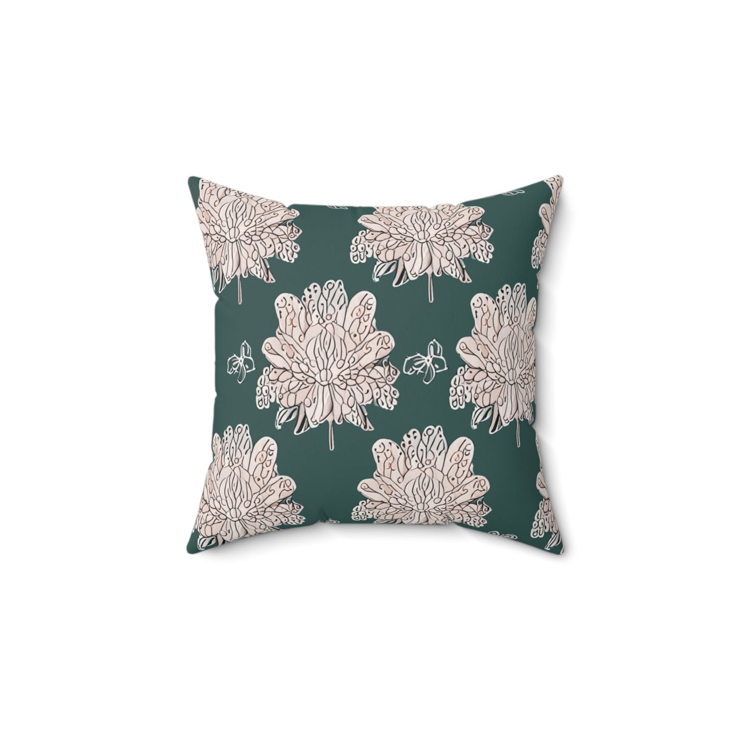 Soft White Floral Butterflies 14" x 14" Faux Suede Square Pillow