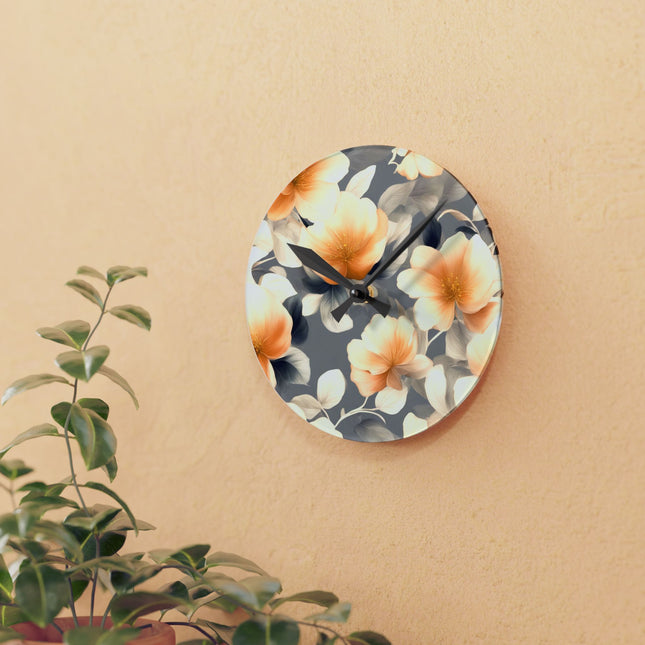 Soft Blossom Floral Bunch Acrylic Round Wall Clock, 8" x 8"